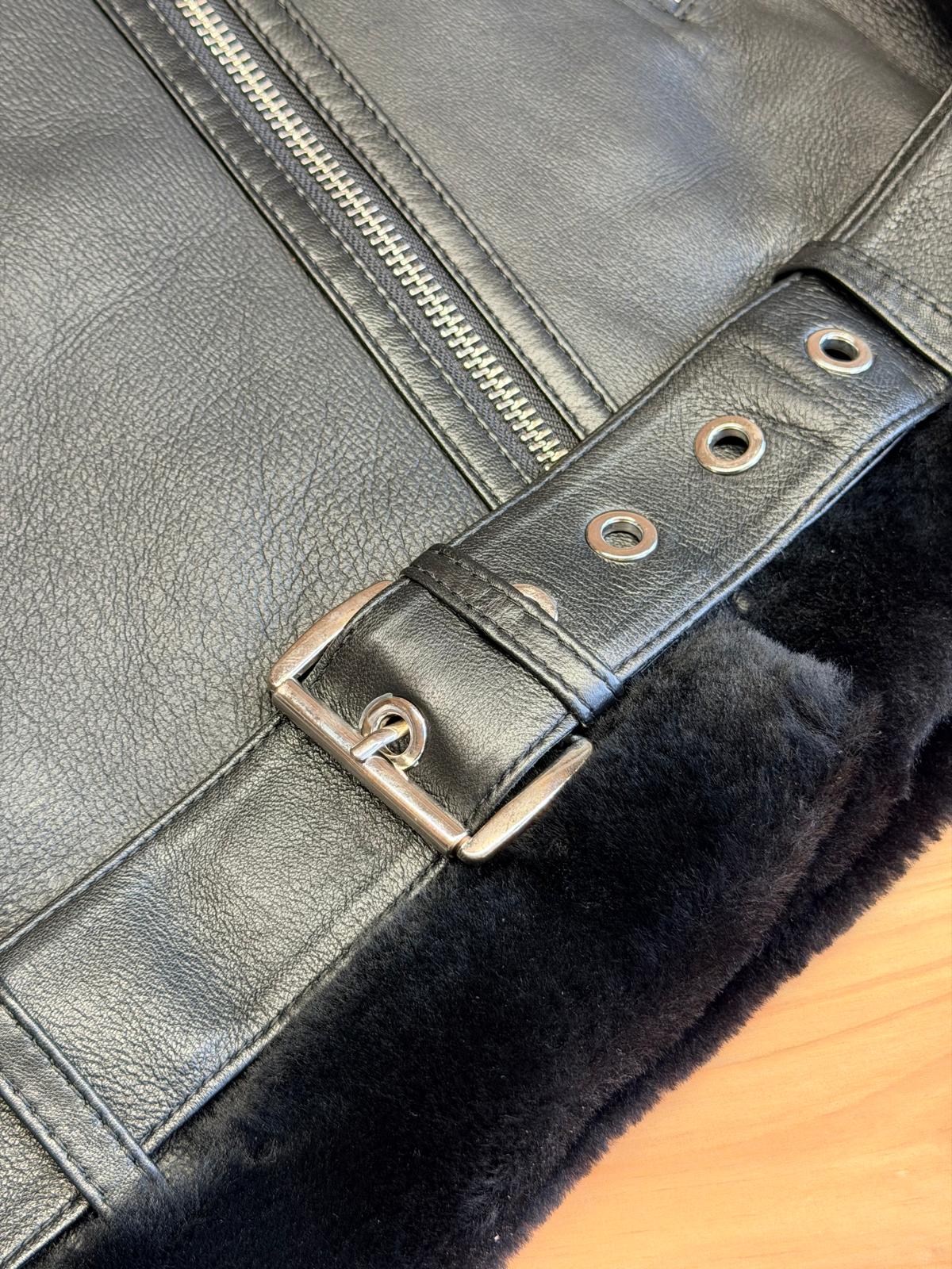 Women’s Black Hooded Sheepskin Biker Jacket – XL - Image 3