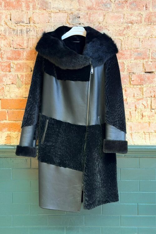 Women’s Black Sheepskin Three-Quarter Coat – XL