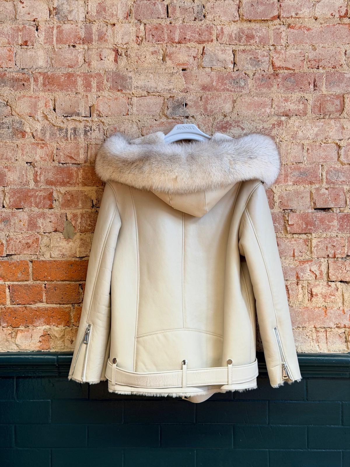 Women’s Ivory Sheepskin Biker Jacket with Statement Collar – XL - Image 2