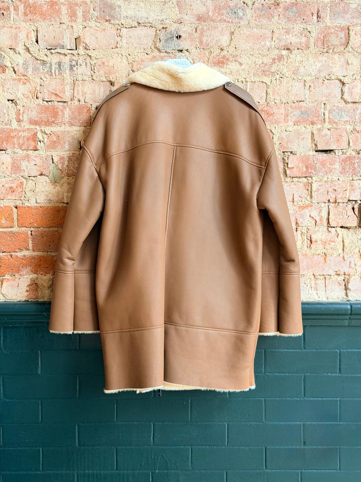 Women’s Tan Sheepskin Coat with Cream Collar – XL - Image 2